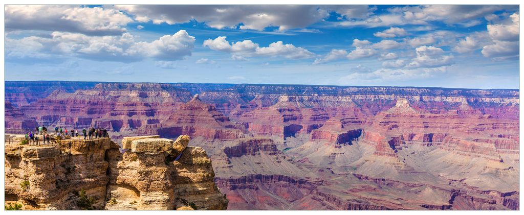 Wallario Premium Glasbild, freischwebende Optik, kräftige Farben, Größe 125 x 50 cm Motiv Felsenschlucht im Grand Canyon Park Arizona