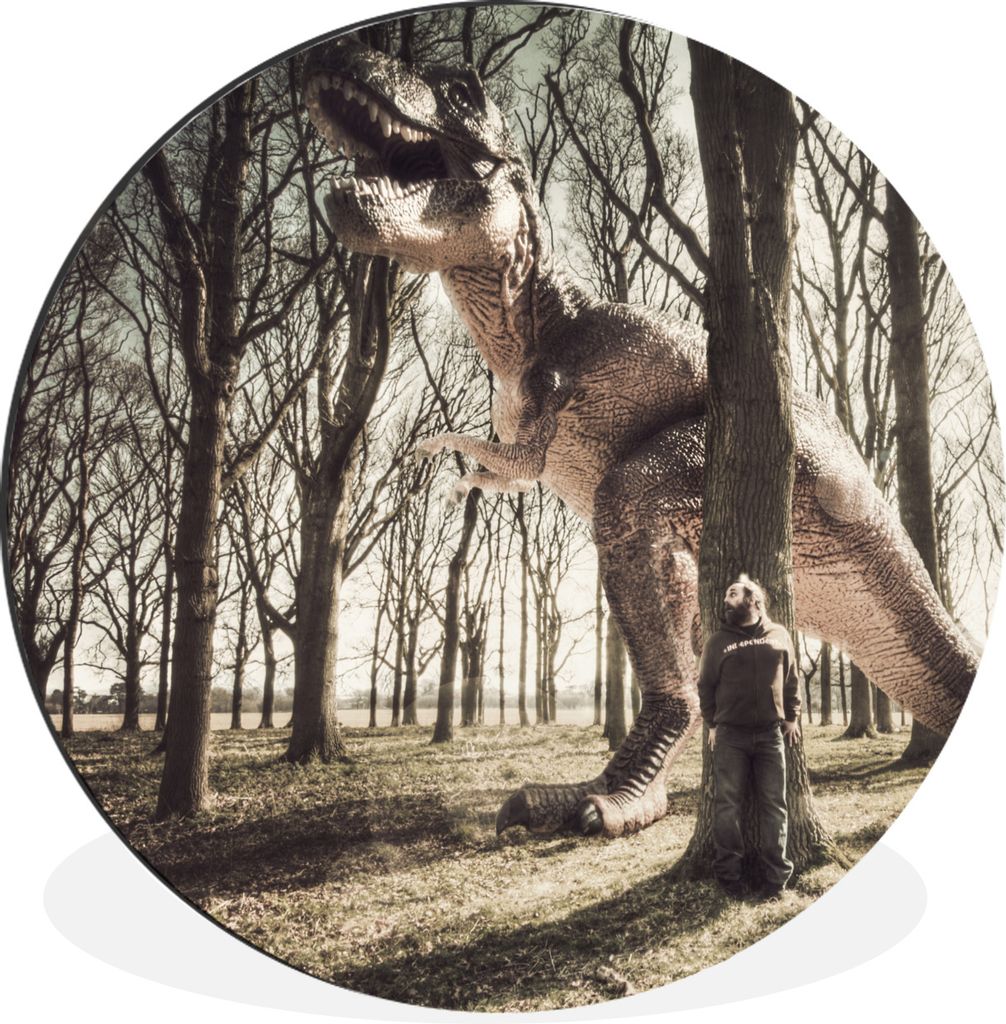 MuchoWow Aluminium Wandkreis Dinosaurier - Wald - Baum Ø 60 cm Wanddeko Modern Wohnzimmer - Wand Kreis - Wandbild - Schlafzimmer - Aluminium Bil...