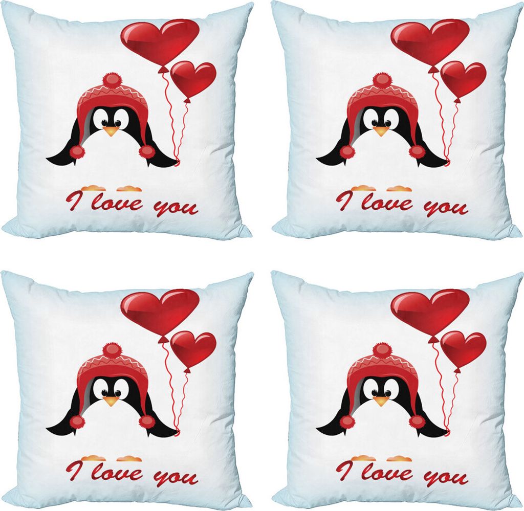 ABAKUHAUS Valentines Kissenbezug Set (4 Stück), Balloons Ich liebe dich, Moderner Doppelseitiger Digitaldruck, 40 cm x 40 cm, Rot Schwarz Baby Blue
