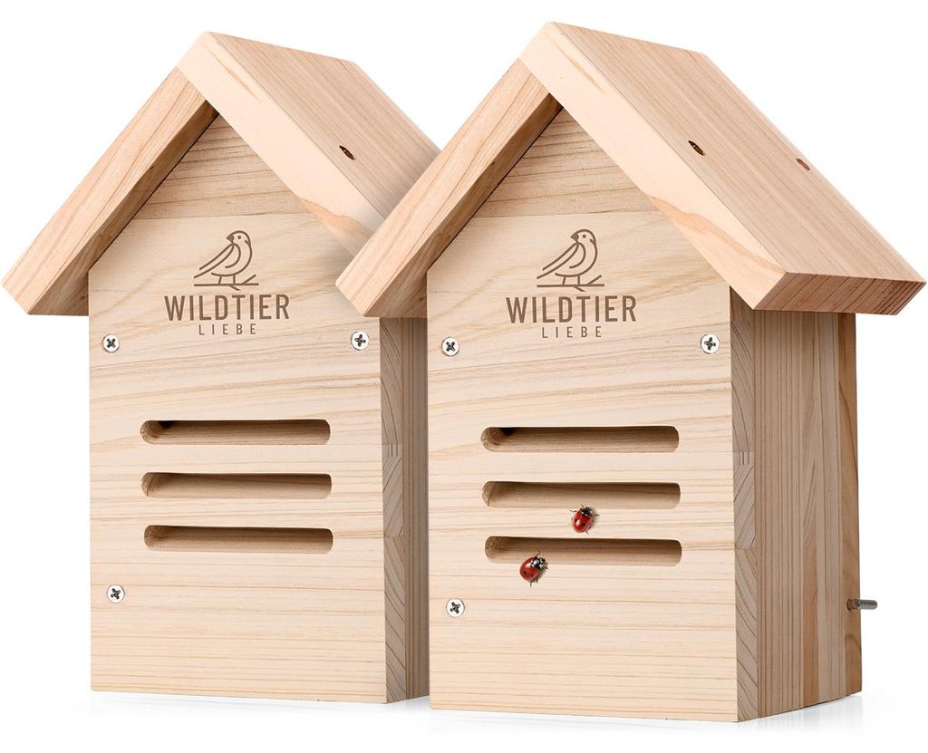 wildtier liebe Marienkäfer-Hotel 2 Stück Marienkäferhaus - Wetterfest & Unbehandelt aus Massiv-Holz I Insektenhotel für Marienkäfer zum Aufhä...