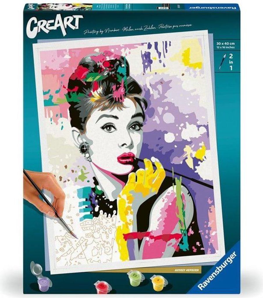 CreArt Malen nach Zahlen Audrey Hepburn RAVENSBURGER, 30x40cm, Malvorlage für Erwachsene, Kreatives Hobby