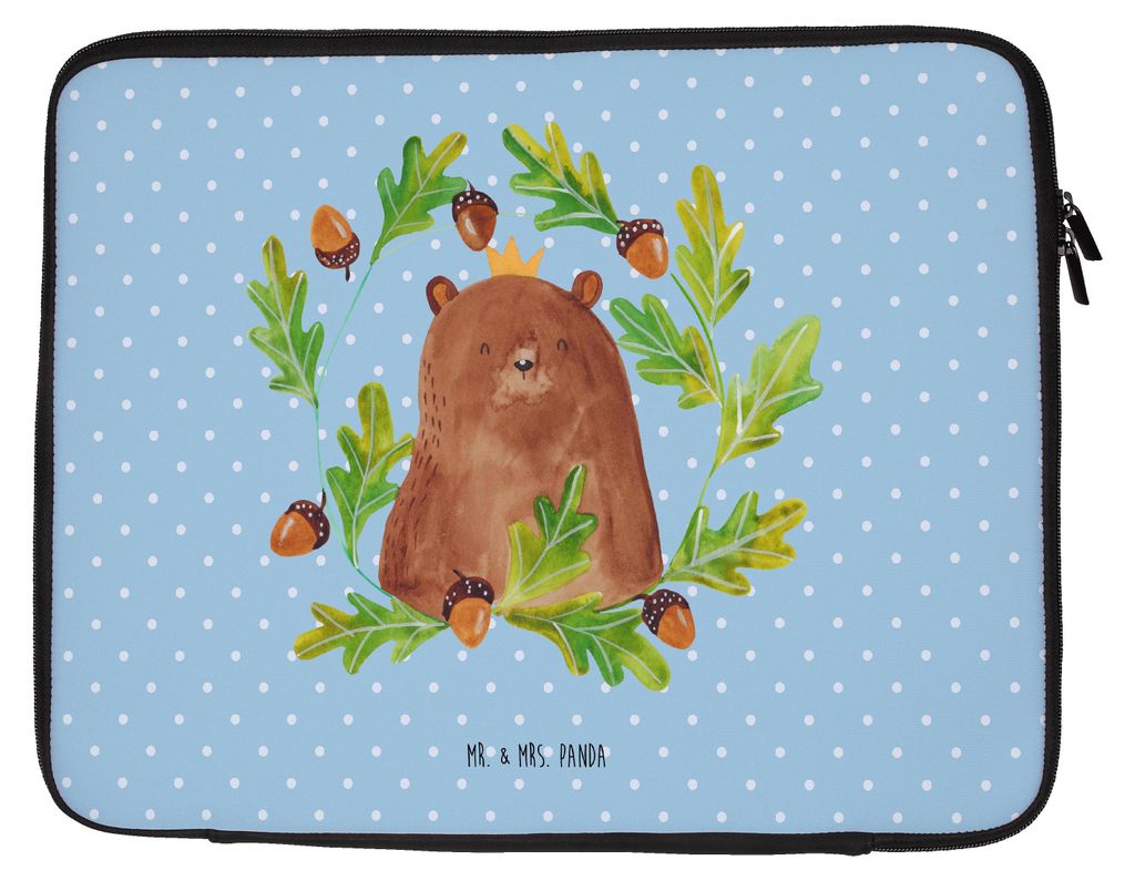Mr. & Mrs. Panda Laptop Tasche Bär König 20 x 28 cm - Blau Pastell - Geschenk, Sleeve, Teddy, Laptophülle, Vatertag, Notebooktasche, Dad, Papa, ...