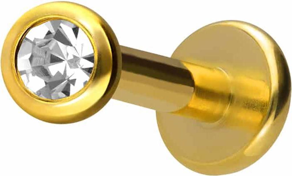 Ohrpiercing, Nasenpiercing Titan Labret mit Innengewinde KRISTALL Gold Stablänge: 7mm + Stabstärke: 1,6mm + Kugelgröße: 2,5mm
