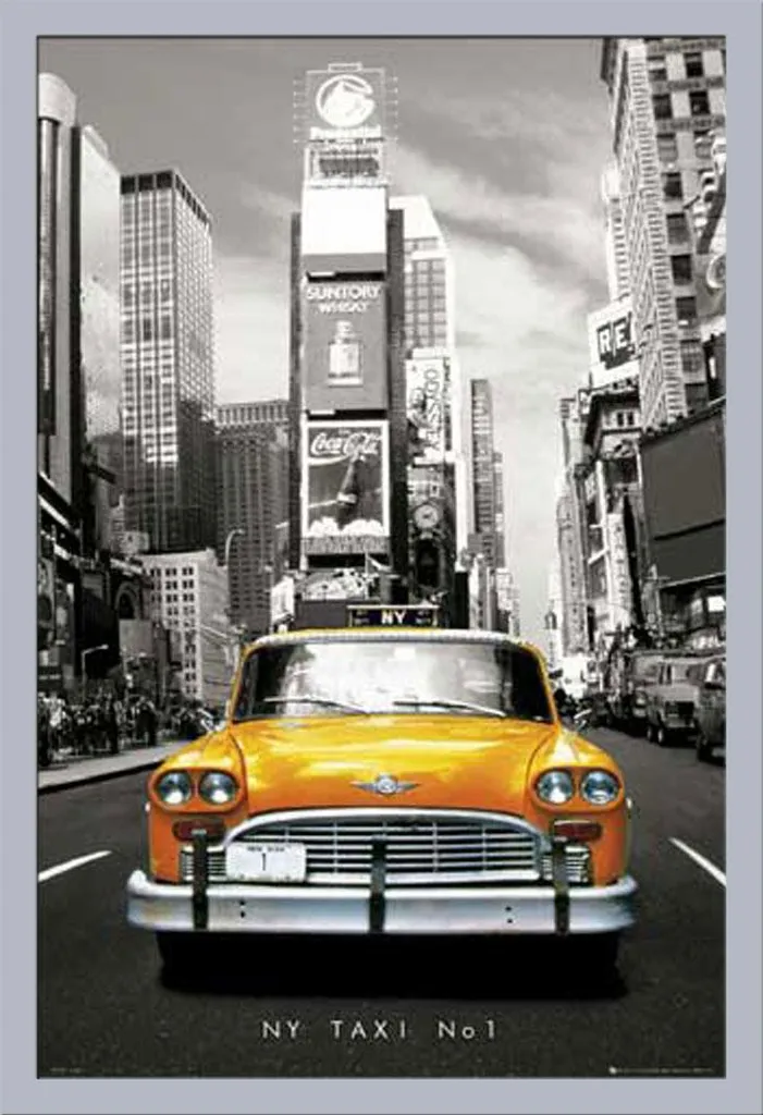 Poster New York Yellow Cab con Cornice Rimovibile Argento Shinsuke