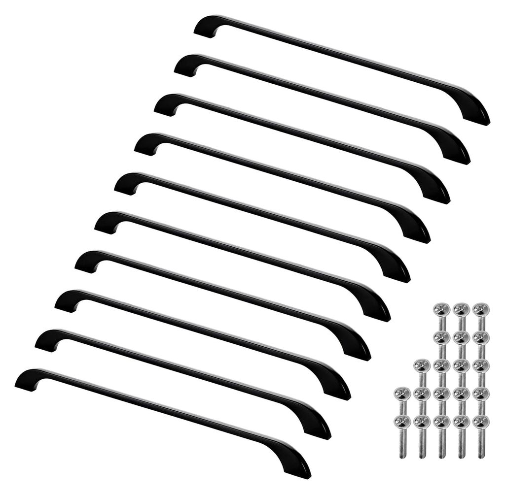 10 Möbelgriffe XIII BA 320 mm schwarz matt (Länge 363 mm, Breite 10 mm, Höhe 28 mm) Alu Bügelgriffe für Küchen