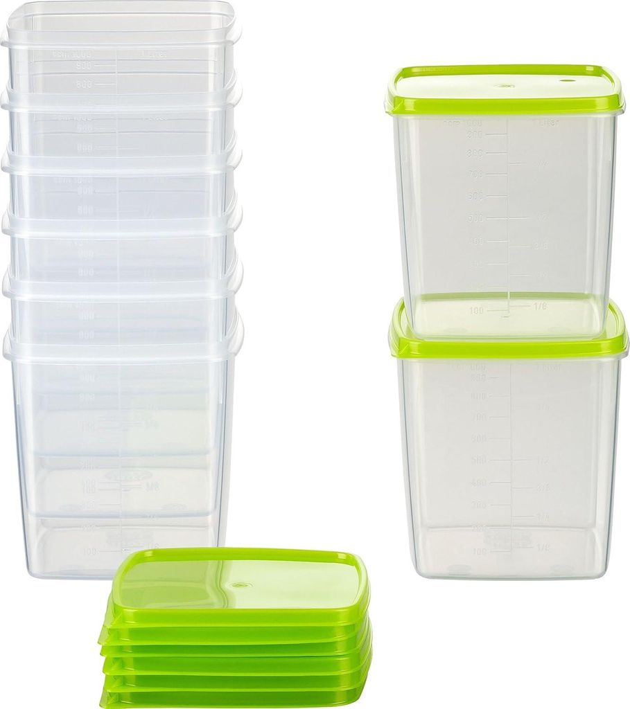 Set von 8 quadratischen Lebensmittelbehältern 1 Liter - Grüne Aufbewahrungsboxen aus österreichischer Qualität