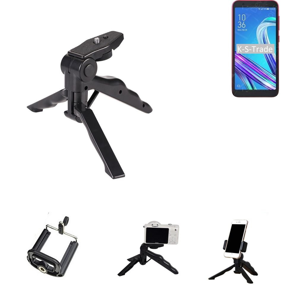 K-S-Trade Stativ Tisch-Ständer Dreibein Handy-Stativ Ständer kompatibel mit Asus ZenFone Live (L2) SD425 Mini-Stativ Smartphone Tripod Handy-Stativ