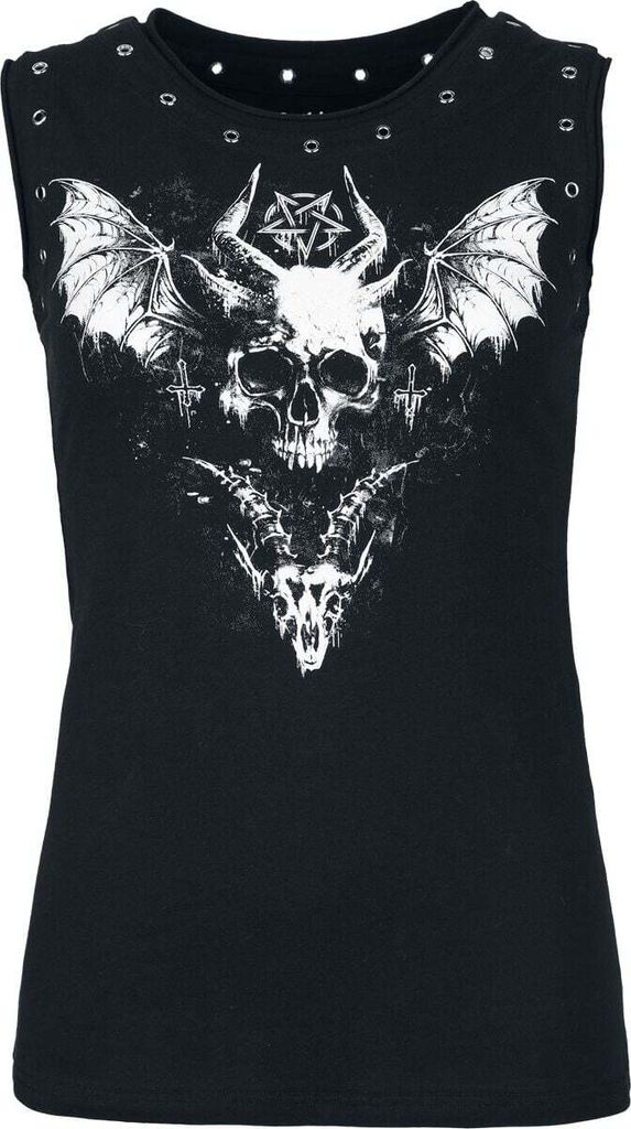 Gothicana by EMP Damen schwarzes Top mit Lochnieten und Schnürung XL