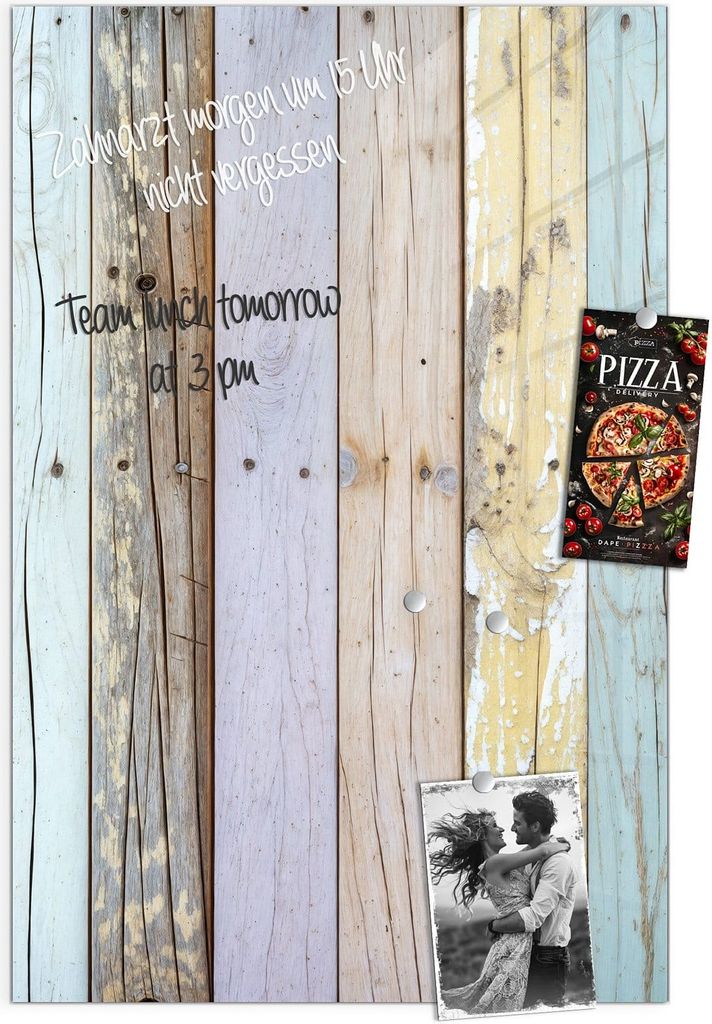 Magnettafel 40x60cm Pinnwand Whiteboard beschreibbar - Bunte Holzplanken