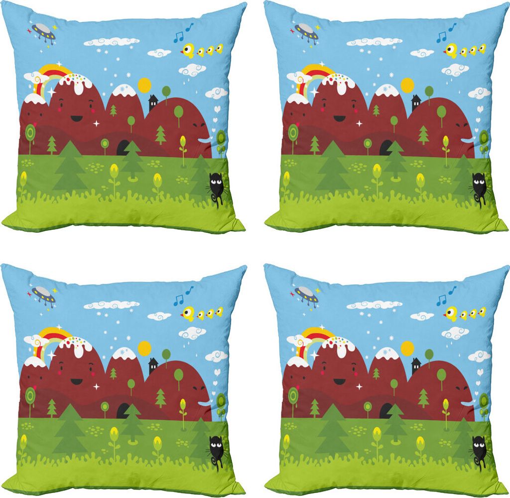 ABAKUHAUS Karikatur Kissenbezug Set (4 Stück), Doodle Land Land, Moderner Doppelseitiger Digitaldruck, 50 cm x 50 cm, Mehrfarbig