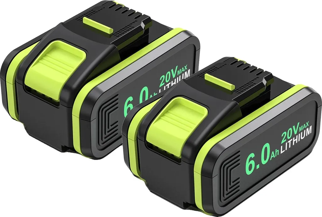 Batterie Li-Ion 20V 6,0 Ah puissante avec indicateur de charge, pack x2