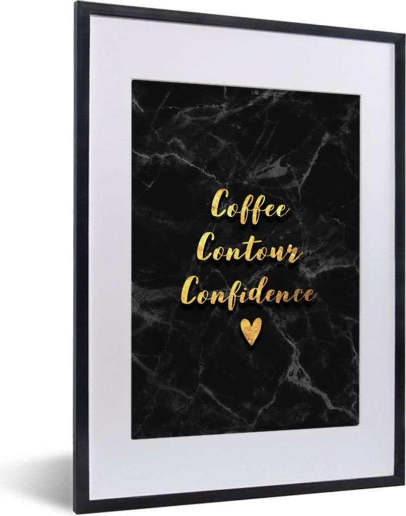 MuchoWow Gerahmtes Poster Zitat - Kaffee - Gold - Marmor 30x40 cm - Poster mit Schwarzem Bilderrahmen Wandposter Rahmen Foto Bilder - Wandposter ...