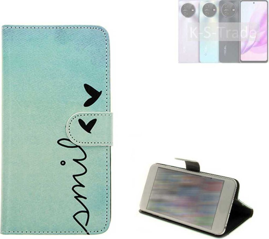K-S-Trade Schutz Hülle Handy Hülle kompatibel mit Blackview Oscal Tiger 12 Hülle Handyhülle cover bookstyle Etui Handyhülle “smile“ türkis