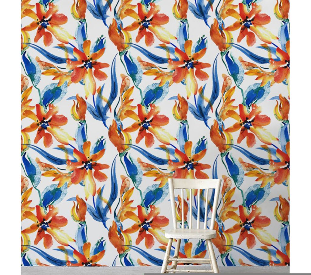 Coloray Fototapete 250x250 cm An Einer Wand Latex Latextapete - Sonnige blauensvolle Blumenorange