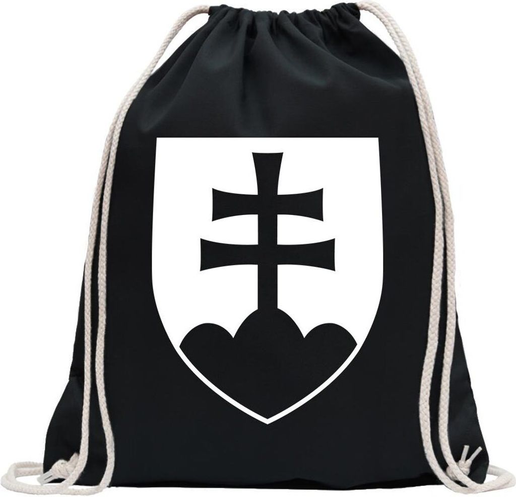 Kiwistar - Turnbeutel - schwarz - Slowakei Wappen - Fun Rucksack Sport Beutel Gymsack Baumwolle mit Ziehgurt