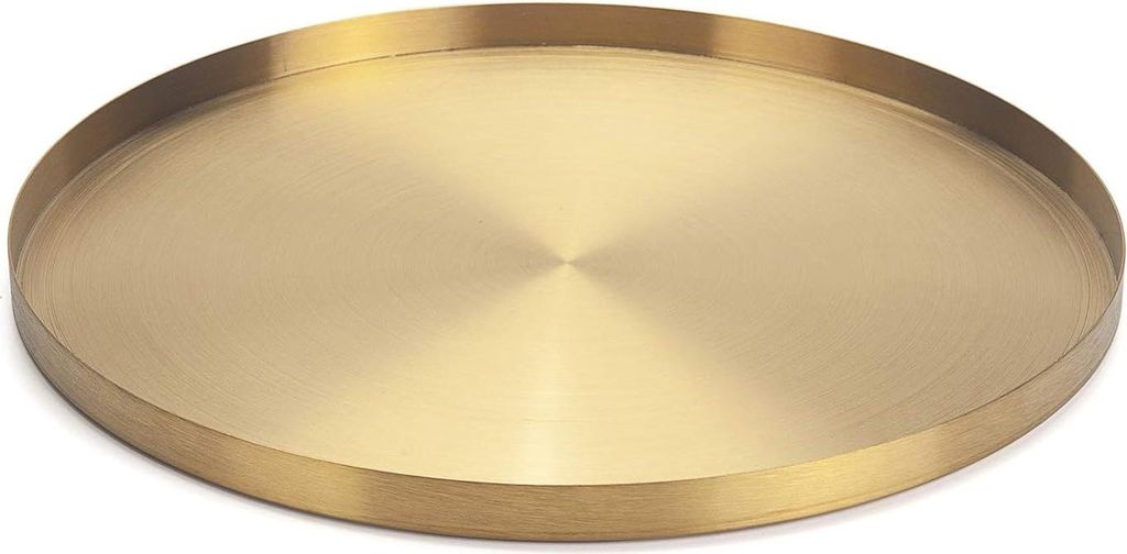 Rundes Serviertablett aus goldfarbenem Edelstahl für Schmuck- und Make-up-Aufbewahrung / Dekoratives Kerzentablett (32 cm)