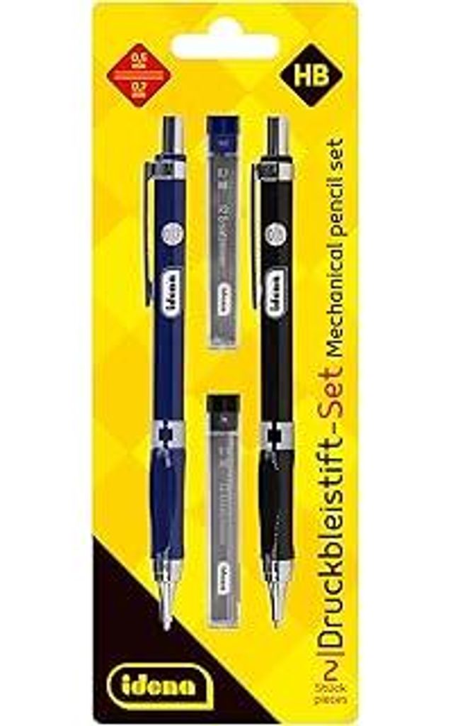 Idena 12145 - Druckbleistift-Set, 2 Stück, 0,5 und 0,7 mm, mit jeweils 12 Ersatzminen