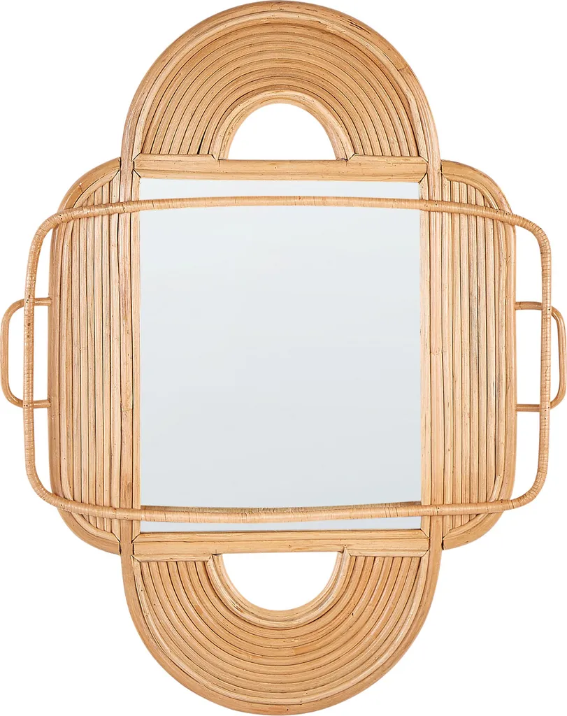 Grand miroir bois clair et rotin 70x90 cm style bohème chic pour entrée