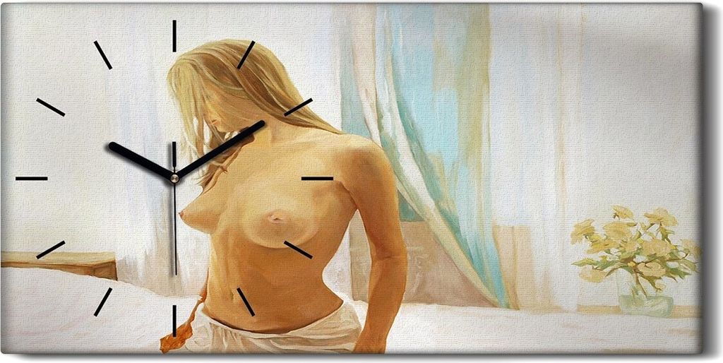 Wanduhr Leinwand Bild Uhr Geräuschlos 60x30 Kunst Nacktes Mädchen am Morgen - schwarze Hände