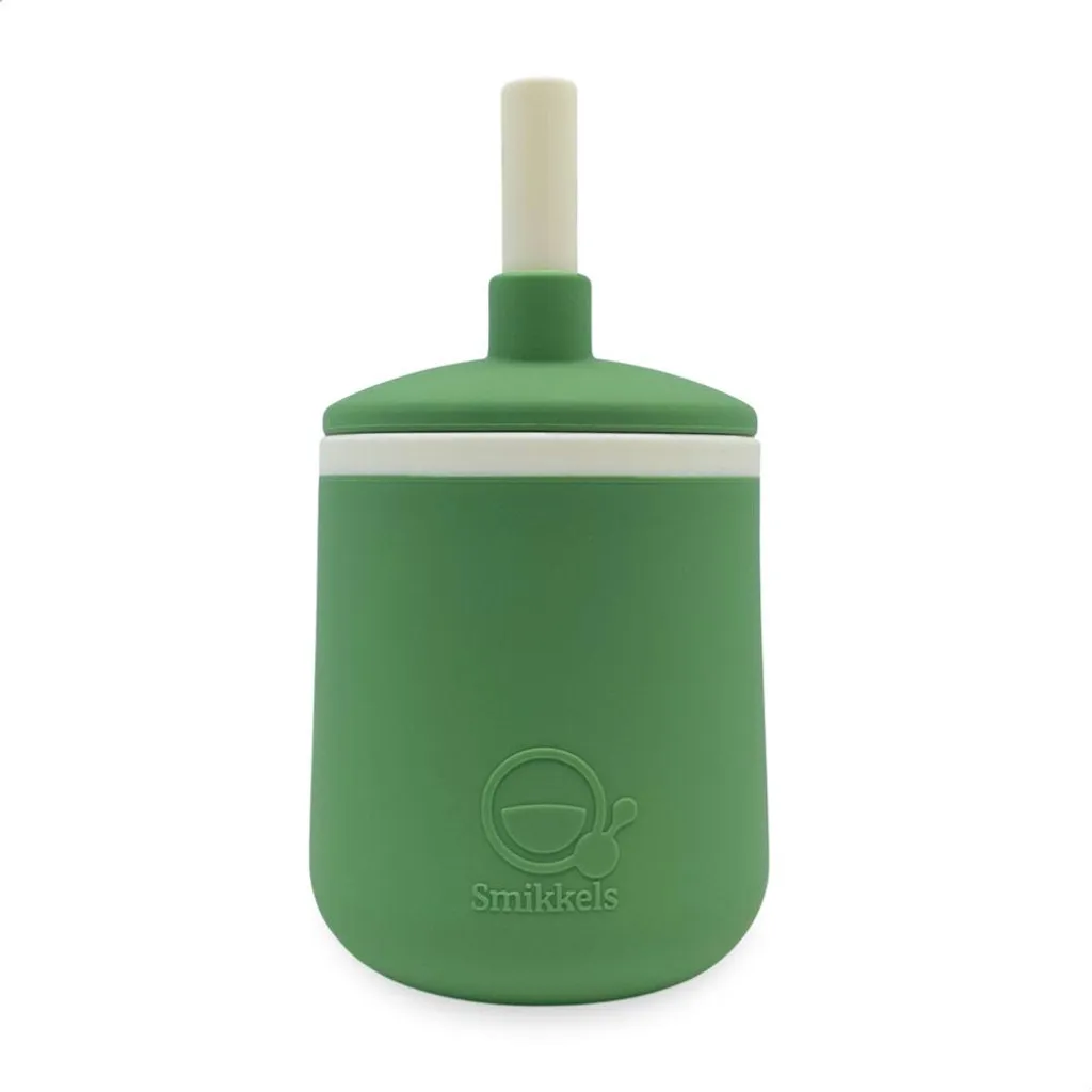 Gobelet avec paille Smikkels en silicone vert pour bébé et enfant 250ml