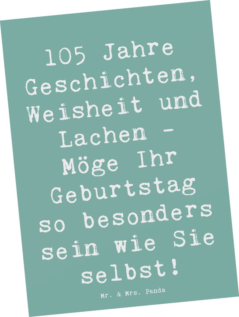Mr. & Mrs. Panda Postkarte Spruch 105. Geburtstag - Meeresbrise - Geschenk, Ansichtskarten, Alter, Familie, Happy Birthday, Meilenstein, Lebensfreu...