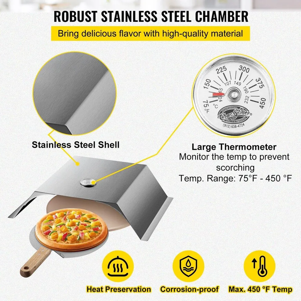 Kit Pietra Pizza Per Weber 22" - Acciaio Inox Con Deflettore E Staffe Per Barbecue WSM - 5