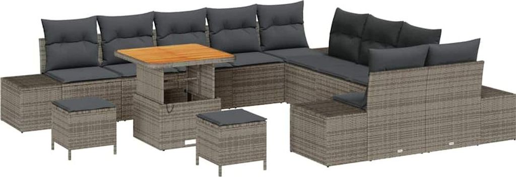 Best Möbel Garten-Sofa-Set mit Kissen - 13 pcs - Grau Poly Rattan - Terrassenmöbel A3362843