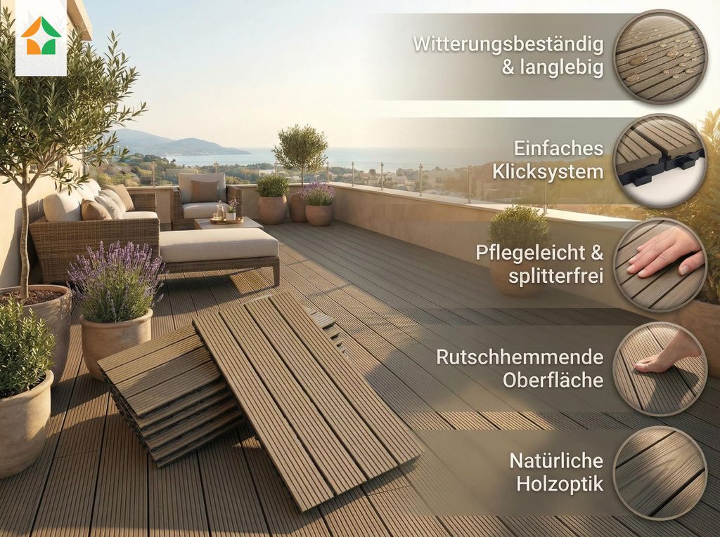 WPC Terrassenfliesen PUERTO PICOLO 60x30 cm, 6pcs/ctn - Beige