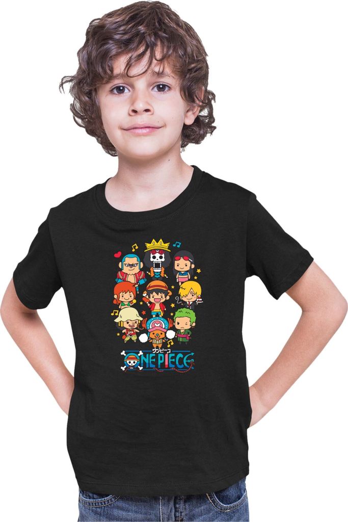 Kinder T-Shirt Japan Anime Manga One Manga Piece Anime Heroes Chibi Heroes Chibi, 9-11 Jahr - 140 / Schwarz