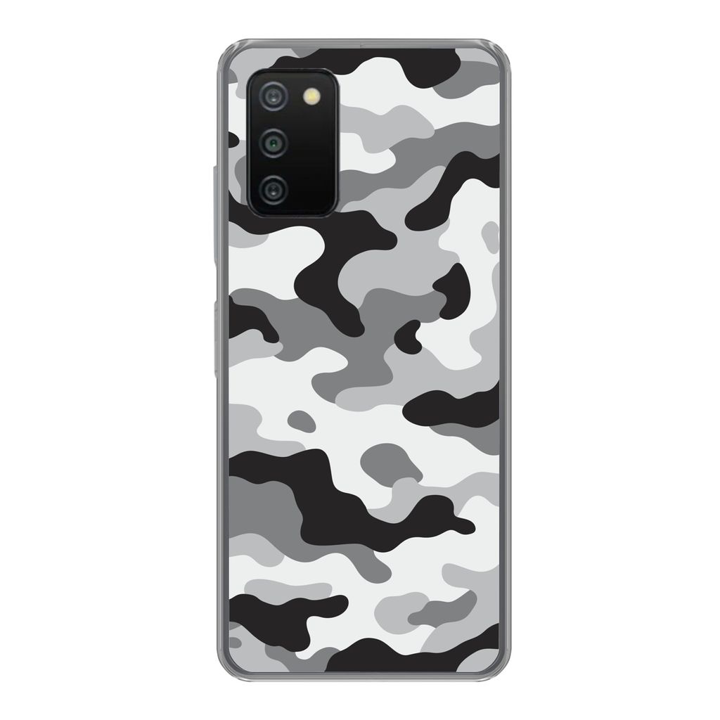 MuchoWow Handyhülle Schutzhülle Hülle für Samsung Galaxy A03s Schwarz-weißes Camouflage-Muster Silikon Softcase Handy Hülle - Schutz