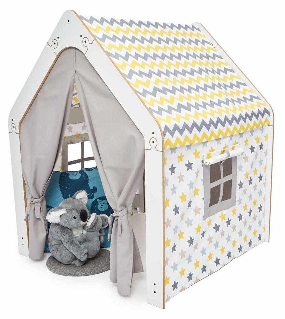 Skye Decor, Moderne Kinderspielzelt, 100% MDF, 12 mm dick, 95 x 114 x 90 cm | Weiß und Gelb, Chevron-Design | Perfekt für kreative Spielräume un...