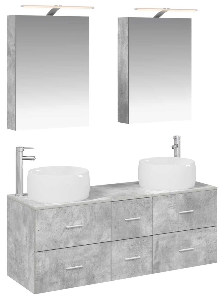 vidaXL Badezimmermöbel-Set 5 pcs Betongrau Ingenieurholz und Glas
