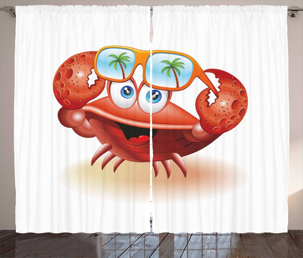 ABAKUHAUS Krabben Rustikaler Gardine, Comic-Maskottchen-Sonnenbrille, Schlafzimmer Kräuselband Vorhang mit Schlaufen und Haken, 280 x 245 cm, Verm...