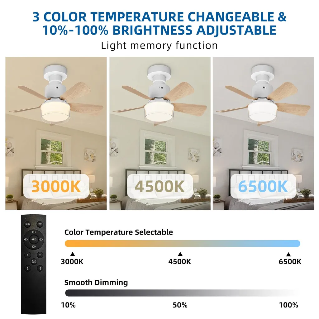 Ventilateur de plafond AIORBER avec éclairage LED et télécommande bois - 2