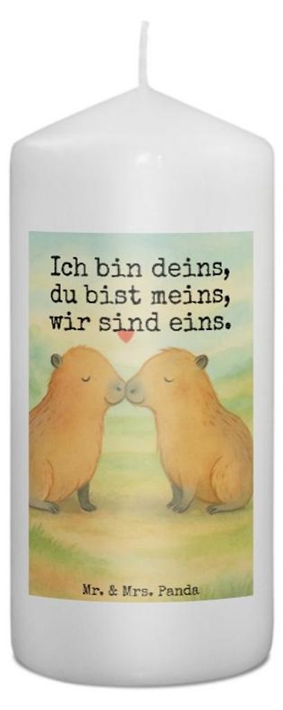 Mr. & Mrs. Panda Kerze Capybara Liebe Design 15 x 7 cm - Weiß - Geschenk, Herzlich, Erinnerungskerze, Wachskerze, Beziehung, Valentinstag, Bedruck...