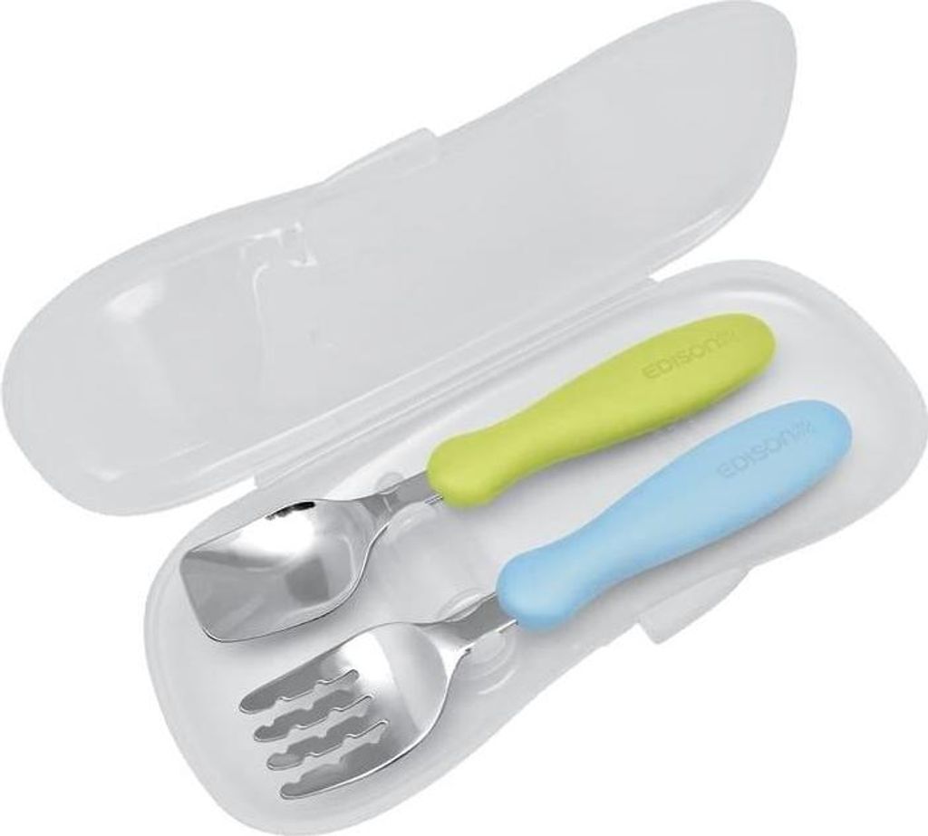 Besteck mit Etui Kiwi/Sky (Babyartikel - Teller und Besteck)