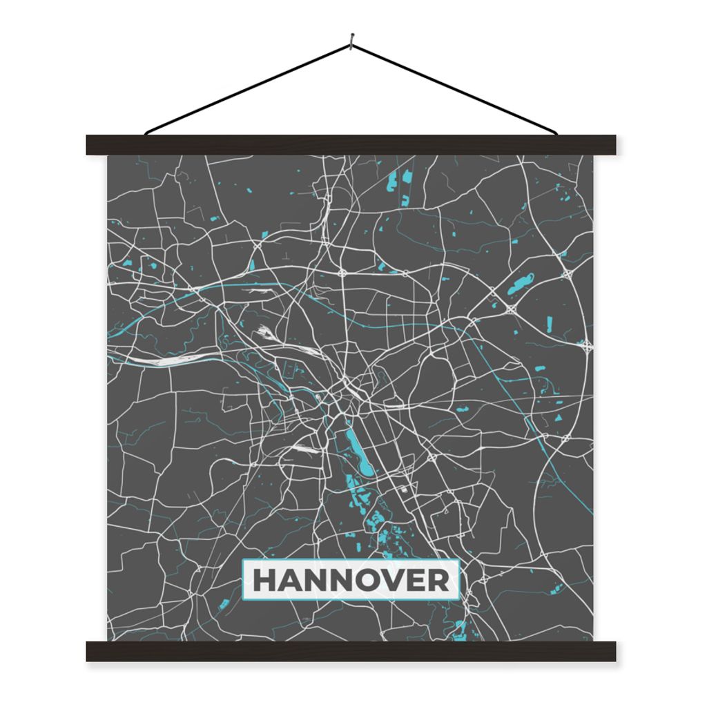 MuchoWow Textilposter Blau - Deutschland - Karte - Stadtplan - Hannover 40x40 cm mit schwarzem Rahmen - Fotos