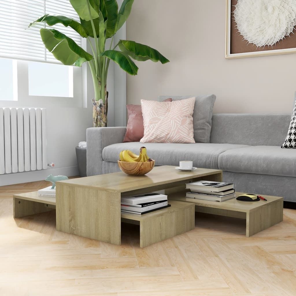 "Rabatt" Satztisch-Set - Sofatisch - einzigartiges Design - Sonoma-Eiche 100x100x26,5 cm Holzwerkstoff - Kaffeetisch CC20745