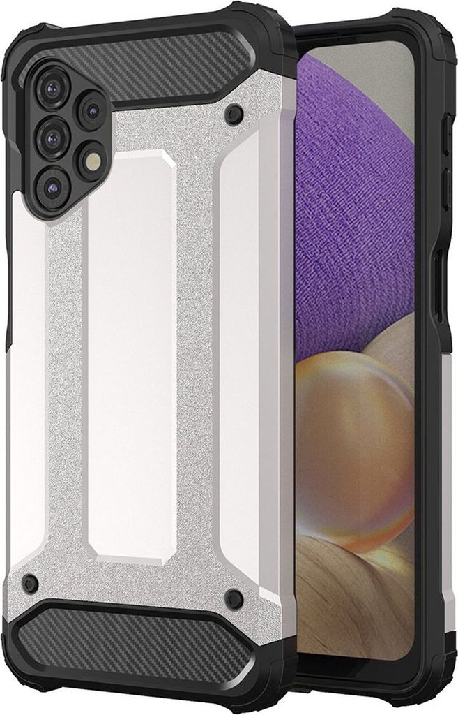 cofi1453 Hybrid Armor Etui SchutzHülle Case Bumper Cover Handyhülle Matt Hülle Robust Rutschfest kompatibel mit Samsung Galaxy A32 5G Silber