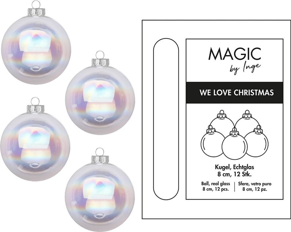 Weihnachtskugeln Glas 8cm 12 Stück - Klar Irisierend Produktbild 