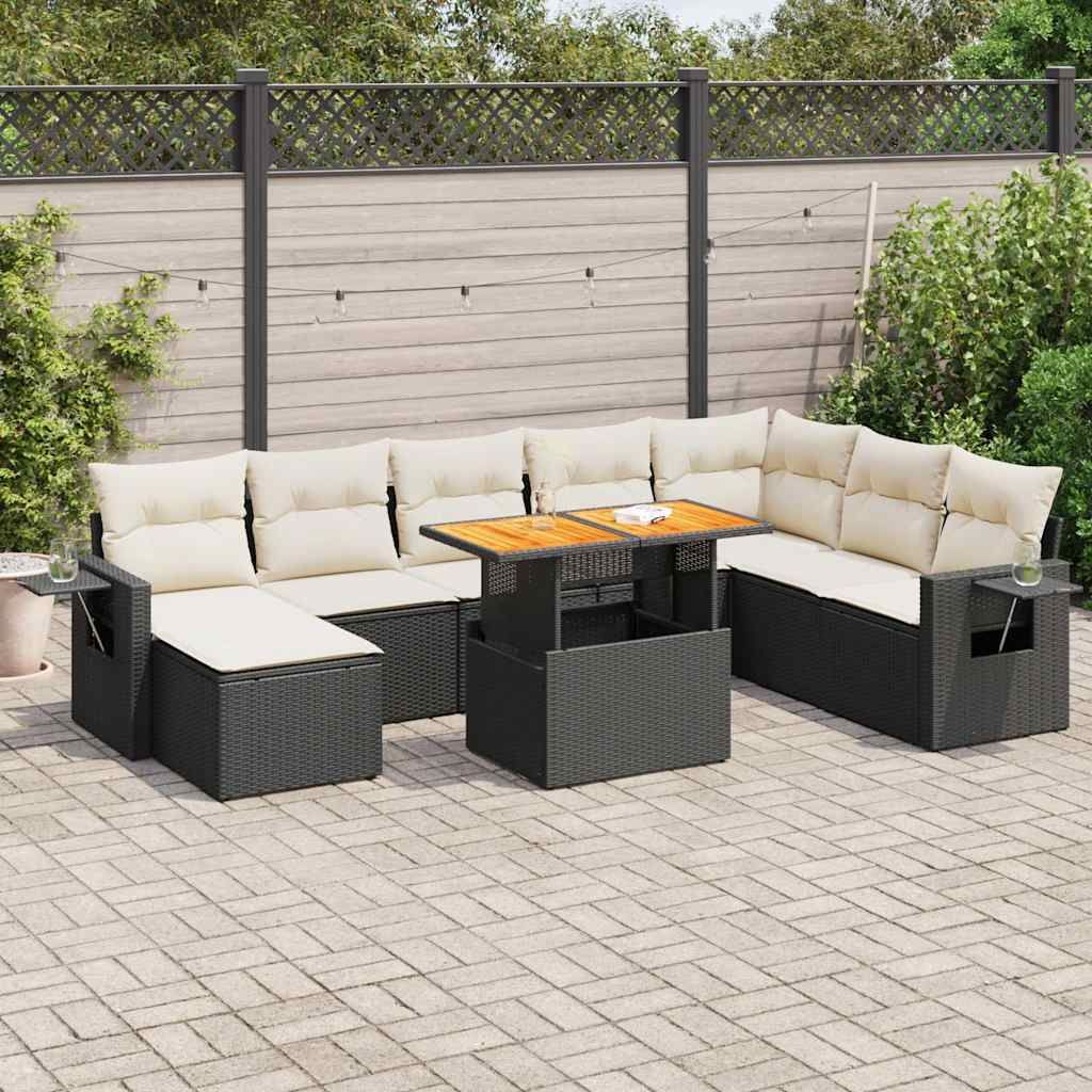 Maison Exclusive - 9-tlg. Garten-Sofagarnitur mit Kissen Schwarz Poly Rattan