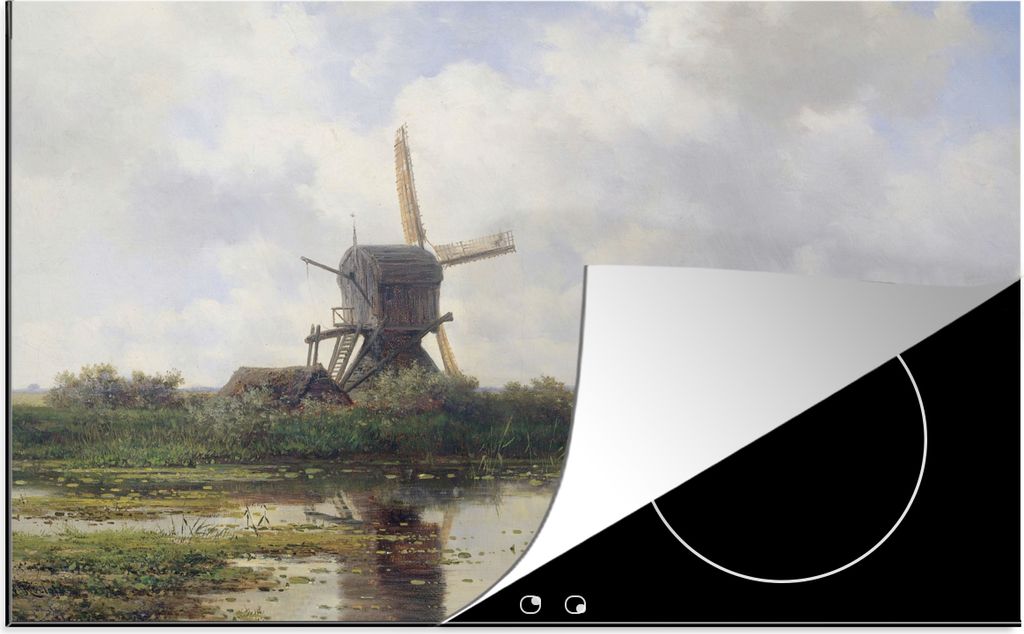 KitchenYeah Herdabdeckplatte Mühle - Willem Roelofs - Alte Meister - Kunst , 81x52cm, Küche Deko, Glaskeramikfeld Herdabdeckung, Abdeckplatte f...