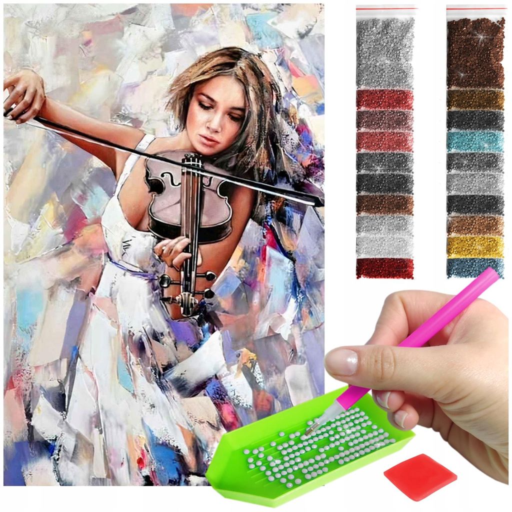 ARTULIO - Diamond Painting Set - Geigenspielerin abstrakt - 60 x 40 cm - Groß XXL - Crystal Art, Komplettset Mosaik + Zubehör