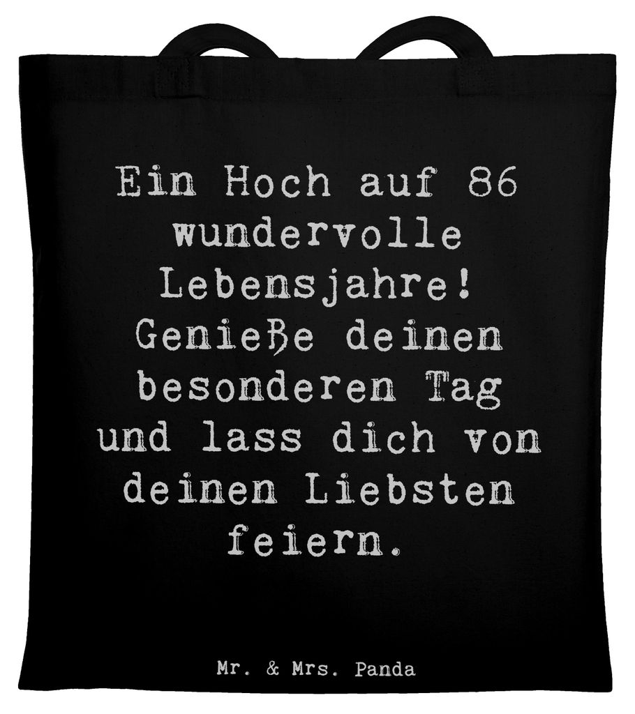 Mr. & Mrs. Panda Shopping Tasche Spruch 86. Geburtstag - Schwarz - Geschenk, Schultasche, Laptoptasche, Glückwünsche, Erinnerungen, Glückwunsch,...