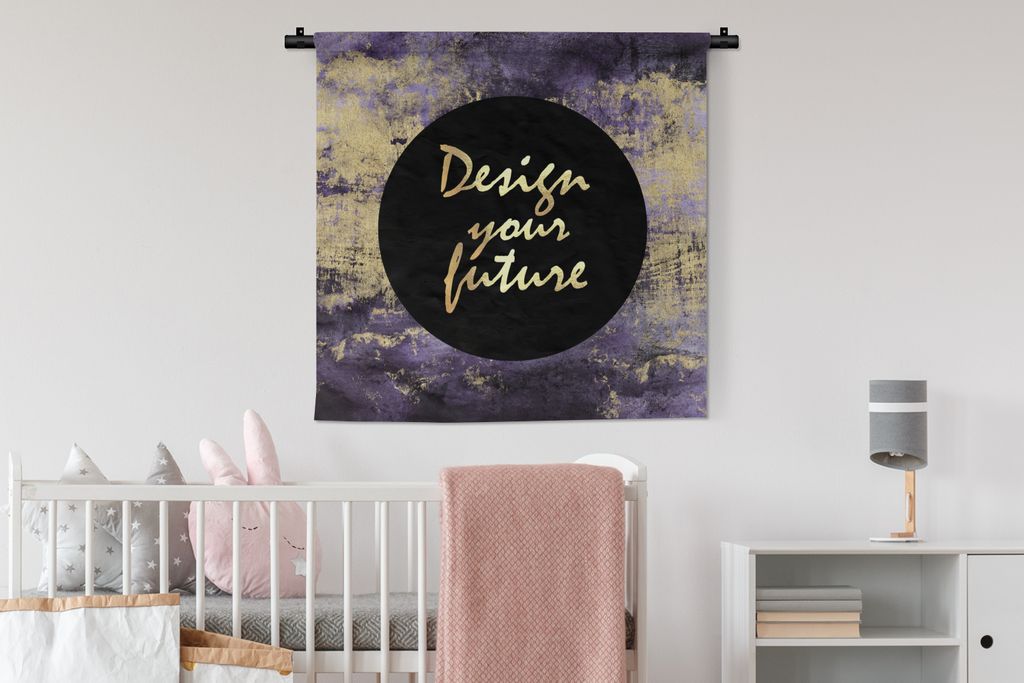 MuchoWow Wandteppich Wandbehang Zitat - Zukunft - Gold 90x90 cm Tapisserie Dekoration Wandtuch - Wandaufhänger