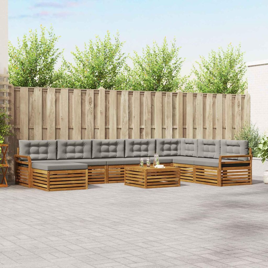 "Neues Produkt" Sofagarnituren - CLORIS - Terrassen-Sofa - 9 pcs - Natürlich und Hellgrau Massivholz Akazie - Modern Gartensofas V1551