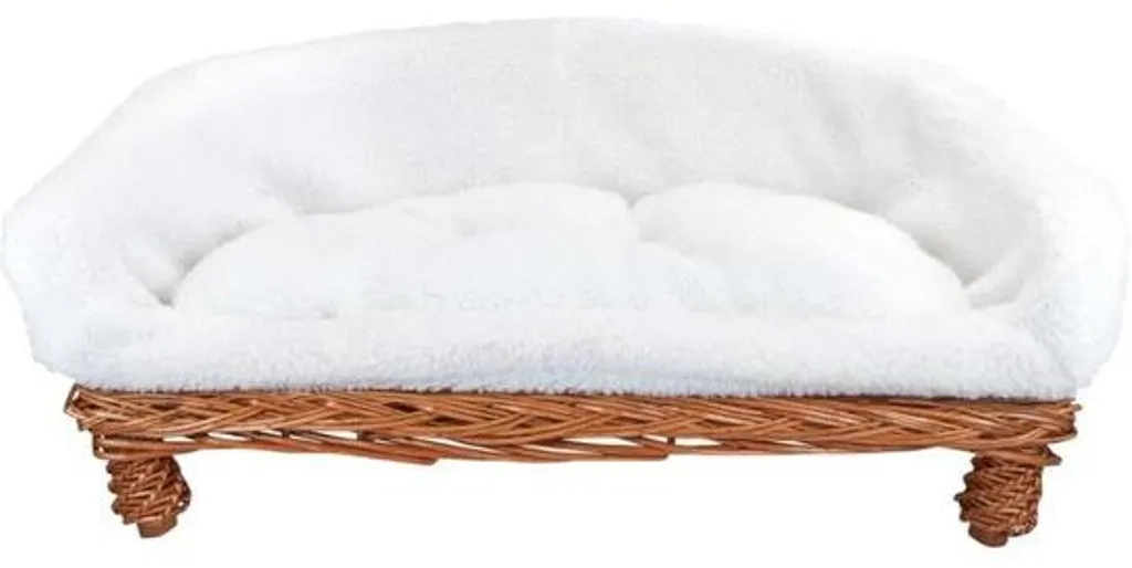 Lit pour chien en rotin naturel avec coussin moelleux déhoussable