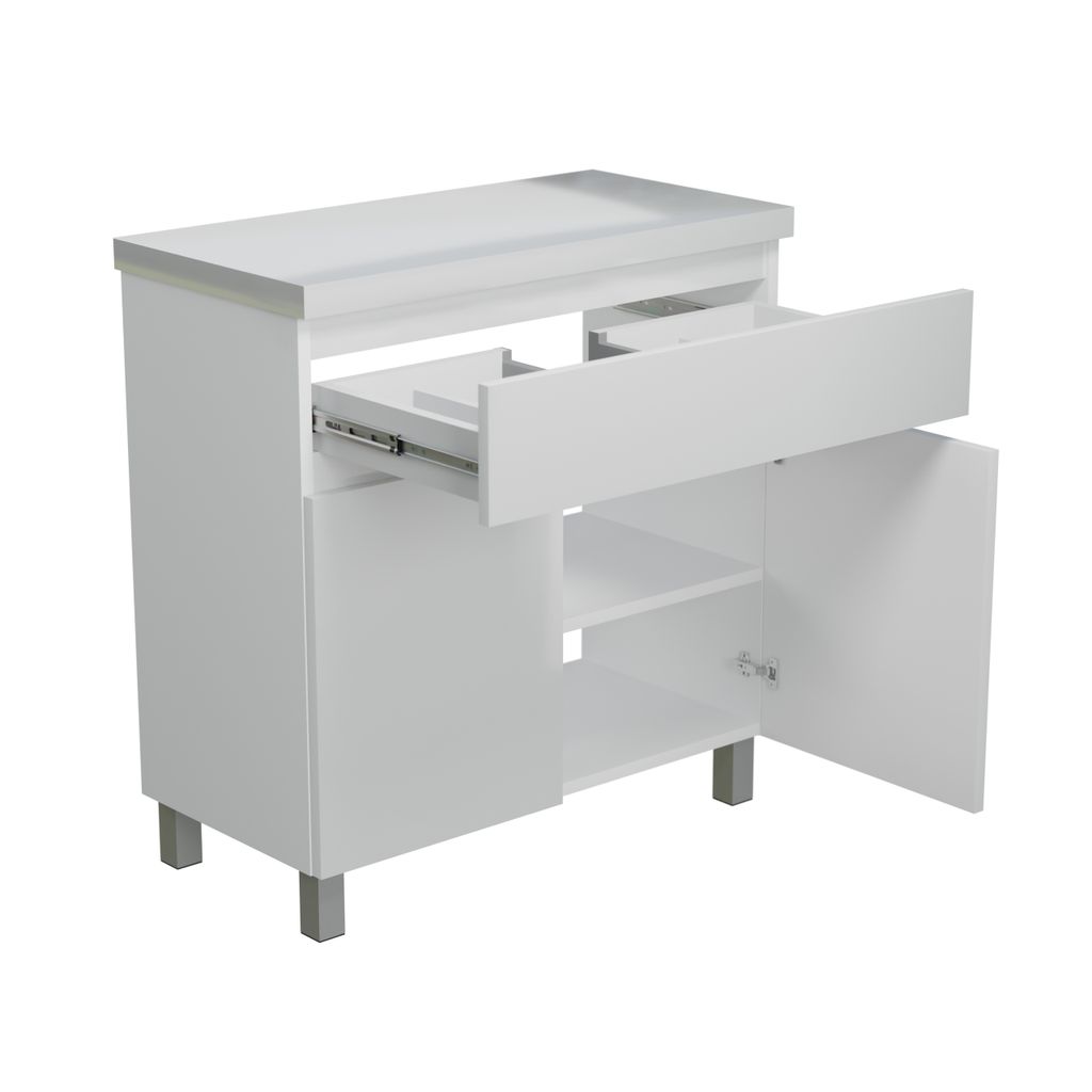 Waschbeckenunterschrank 80 Ariza Hängend oder Stehend Weiß Hochglanz Front Gästebad WC Toilette Schublade 2 Türen Kommode Regal Badmöbelset MDF