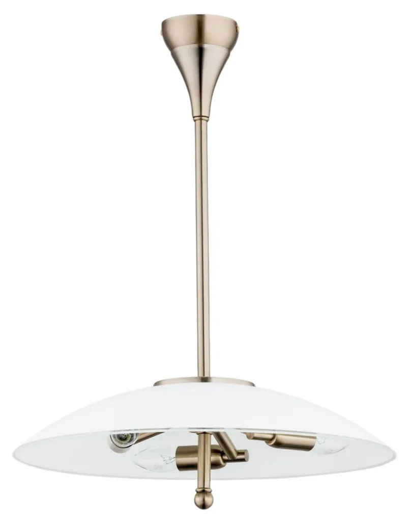 Suspension design MENA en laiton 3 bras 60cm globe verre blanc IP20