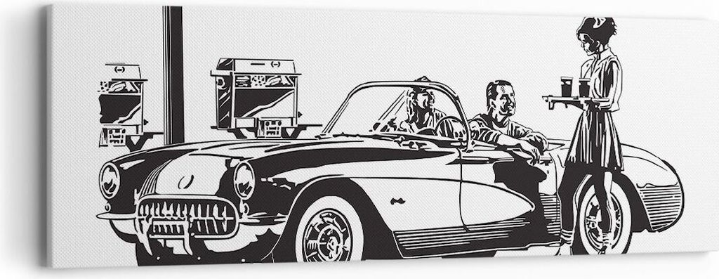 Bild auf Leinwand - Leinwandbild - Bar Auto Straße - 90x30cm - Wand Bild - Wanddeko - Wandbilder - Leinwanddruck - Bilder - Kunstdruck - Wanddekor...